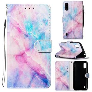 Blue Pink Marble Smooth Leather Phone Wallet Case for Samsung Galaxy A01