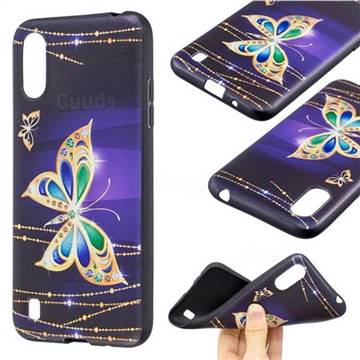 Golden Shining Butterfly 3D Embossed Relief Black Soft Back Cover for Samsung Galaxy A01