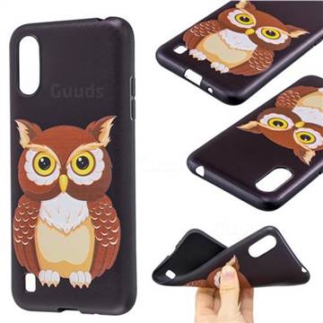 Big Owl 3D Embossed Relief Black Soft Back Cover for Samsung Galaxy A01