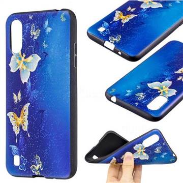 Golden Butterflies 3D Embossed Relief Black Soft Back Cover for Samsung Galaxy A01