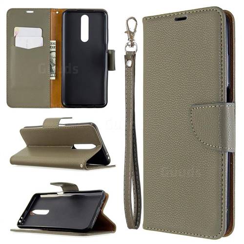 Classic Luxury Litchi Leather Phone Wallet Case for Samsung Galaxy A01 - Gray