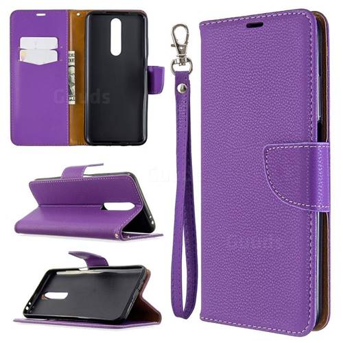 Classic Luxury Litchi Leather Phone Wallet Case for Samsung Galaxy A01 - Purple