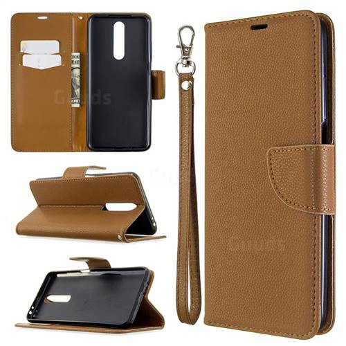Classic Luxury Litchi Leather Phone Wallet Case for Samsung Galaxy A01 - Brown