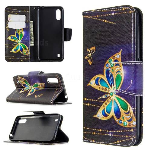 Golden Shining Butterfly Leather Wallet Case for Samsung Galaxy A01