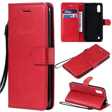 Retro Greek Classic Smooth PU Leather Wallet Phone Case for Samsung Galaxy A01 - Red