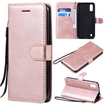 Retro Greek Classic Smooth PU Leather Wallet Phone Case for Samsung Galaxy A01 - Rose Gold