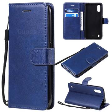 Retro Greek Classic Smooth PU Leather Wallet Phone Case for Samsung Galaxy A01 - Blue