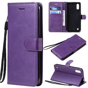 Retro Greek Classic Smooth PU Leather Wallet Phone Case for Samsung Galaxy A01 - Purple