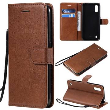 Retro Greek Classic Smooth PU Leather Wallet Phone Case for Samsung Galaxy A01 - Brown