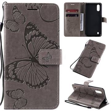 Embossing 3D Butterfly Leather Wallet Case for Samsung Galaxy A01 - Gray