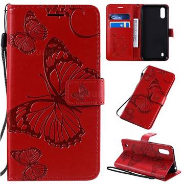 Embossing 3D Butterfly Leather Wallet Case for Samsung Galaxy A01 - Red