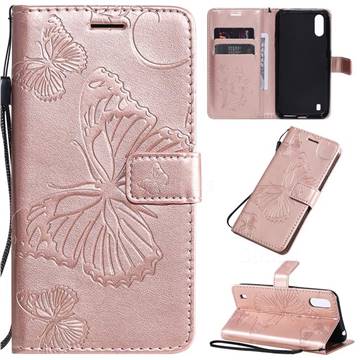 Embossing 3D Butterfly Leather Wallet Case for Samsung Galaxy A01 - Rose Gold