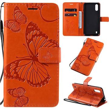 Embossing 3D Butterfly Leather Wallet Case for Samsung Galaxy A01 - Orange