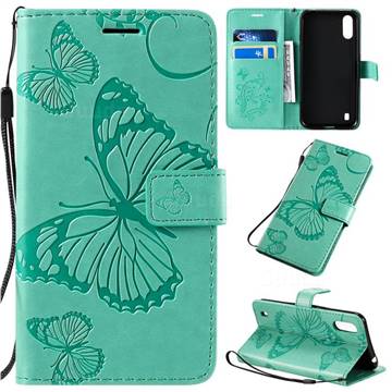 Embossing 3D Butterfly Leather Wallet Case for Samsung Galaxy A01 - Green