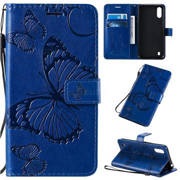 Embossing 3D Butterfly Leather Wallet Case for Samsung Galaxy A01 - Blue