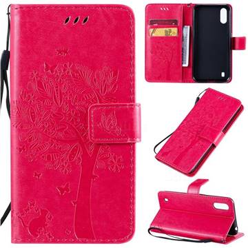 Embossing Butterfly Tree Leather Wallet Case for Samsung Galaxy A01 - Rose