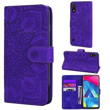 Retro Embossing Mandala Flower Leather Wallet Case for Samsung Galaxy A01 - Purple