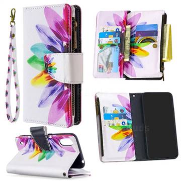 Seven-color Flowers Binfen Color BF03 Retro Zipper Leather Wallet Phone Case for Samsung Galaxy A01