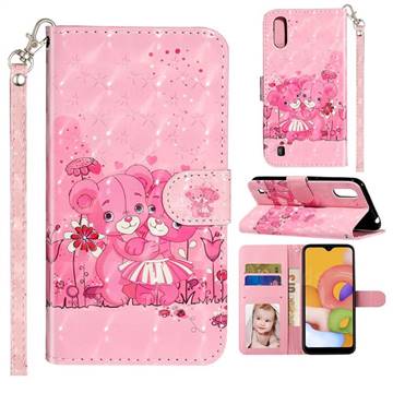 Pink Bear 3D Leather Phone Holster Wallet Case for Samsung Galaxy A01
