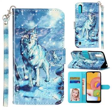Snow Wolf 3D Leather Phone Holster Wallet Case for Samsung Galaxy A01