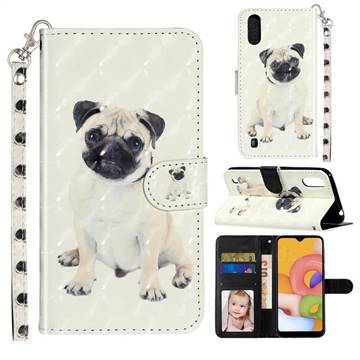 Pug Dog 3D Leather Phone Holster Wallet Case for Samsung Galaxy A01