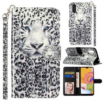 White Leopard 3D Leather Phone Holster Wallet Case for Samsung Galaxy A01