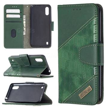 BinfenColor BF04 Color Block Stitching Crocodile Leather Case Cover for Samsung Galaxy A01 - Green