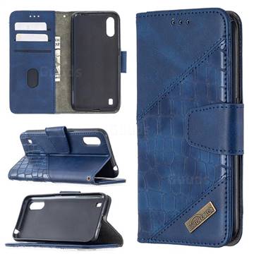 BinfenColor BF04 Color Block Stitching Crocodile Leather Case Cover for Samsung Galaxy A01 - Blue