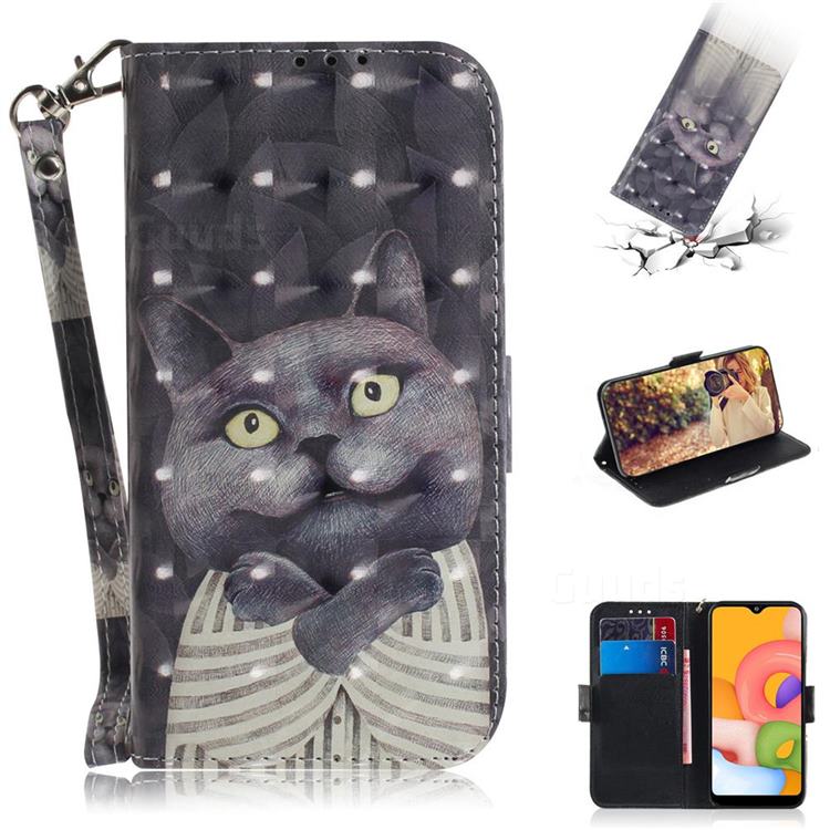 Cat Embrace 3D Painted Leather Wallet Phone Case for Samsung Galaxy A01