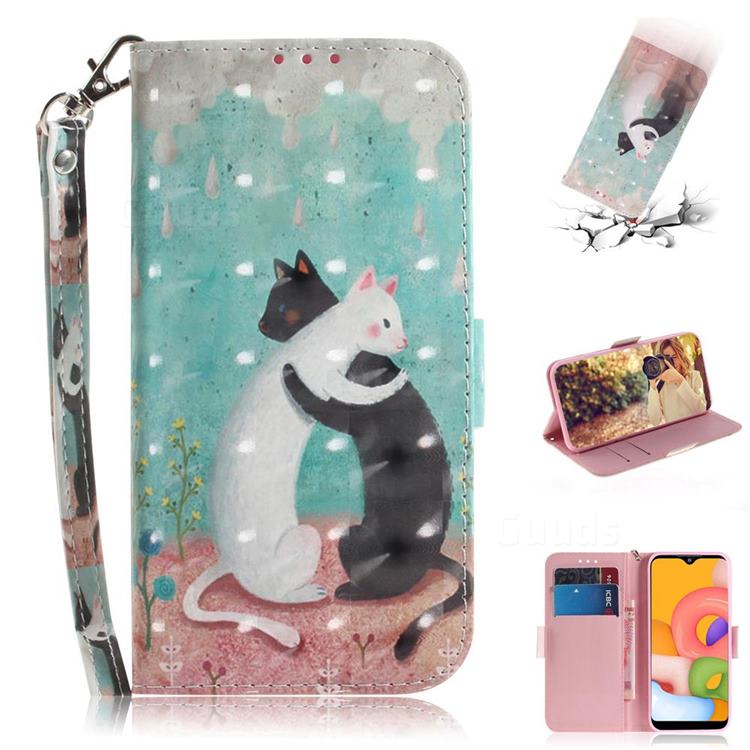 Black and White Cat 3D Painted Leather Wallet Phone Case for Samsung Galaxy A01