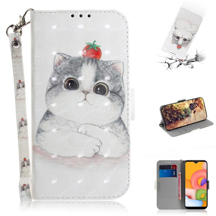 Cute Tomato Cat 3D Painted Leather Wallet Phone Case for Samsung Galaxy A01
