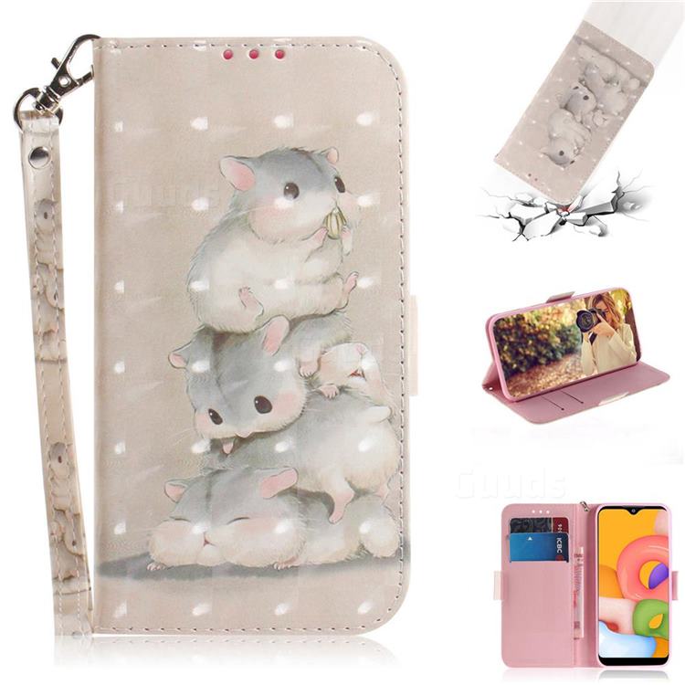Three Squirrels 3D Painted Leather Wallet Phone Case for Samsung Galaxy A01