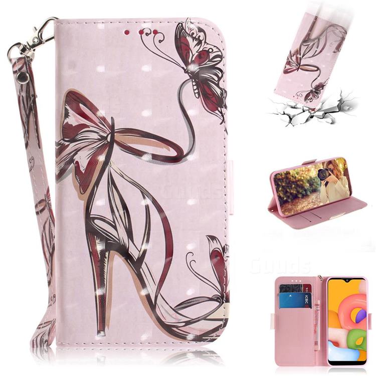 Butterfly High Heels 3D Painted Leather Wallet Phone Case for Samsung Galaxy A01