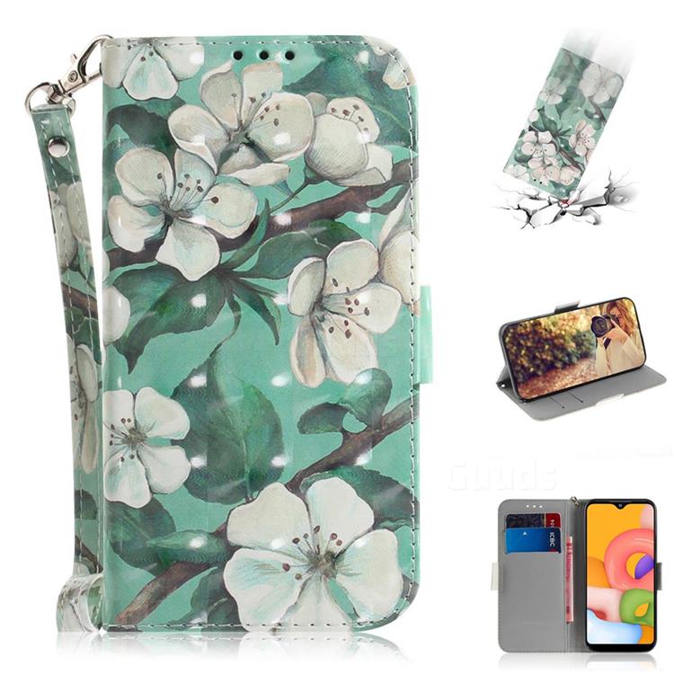 Watercolor Flower 3D Painted Leather Wallet Phone Case for Samsung Galaxy A01