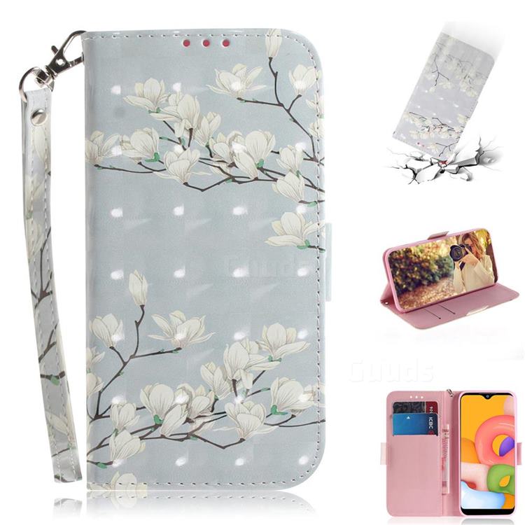 Magnolia Flower 3D Painted Leather Wallet Phone Case for Samsung Galaxy A01
