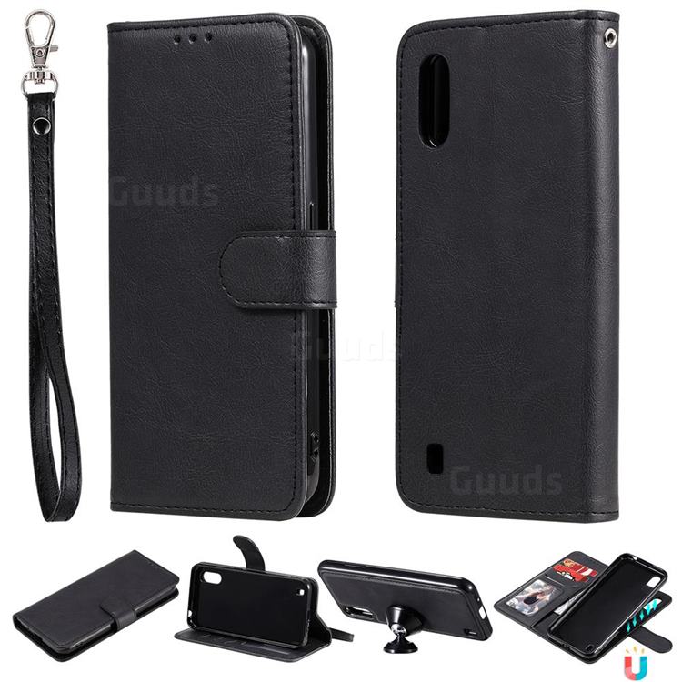 Retro Greek Detachable Magnetic PU Leather Wallet Phone Case for Samsung Galaxy A01 - Black