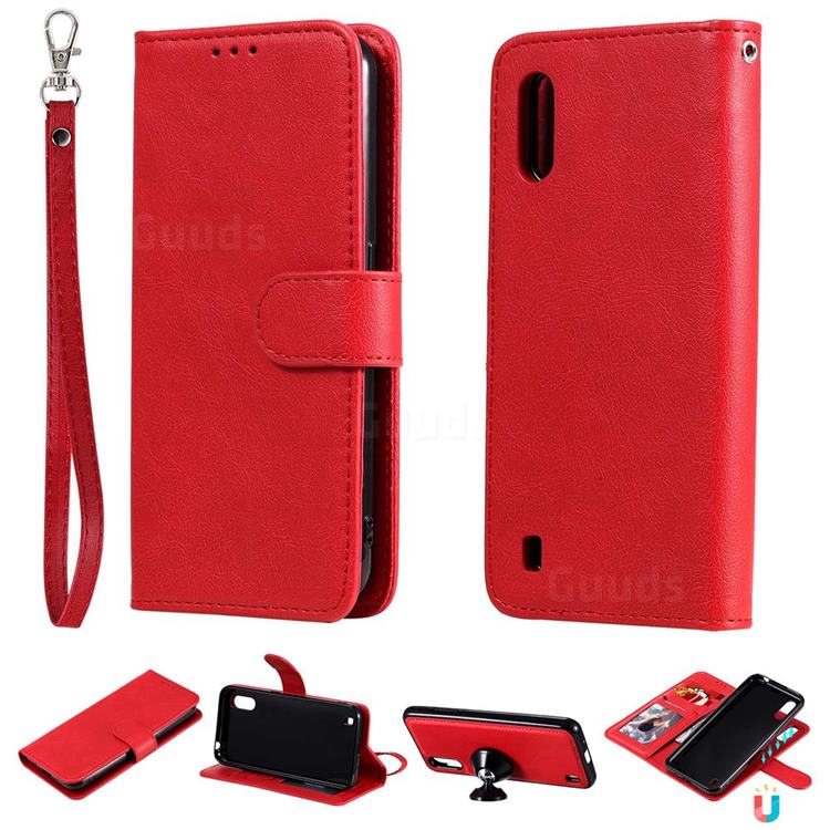 Retro Greek Detachable Magnetic PU Leather Wallet Phone Case for Samsung Galaxy A01 - Red