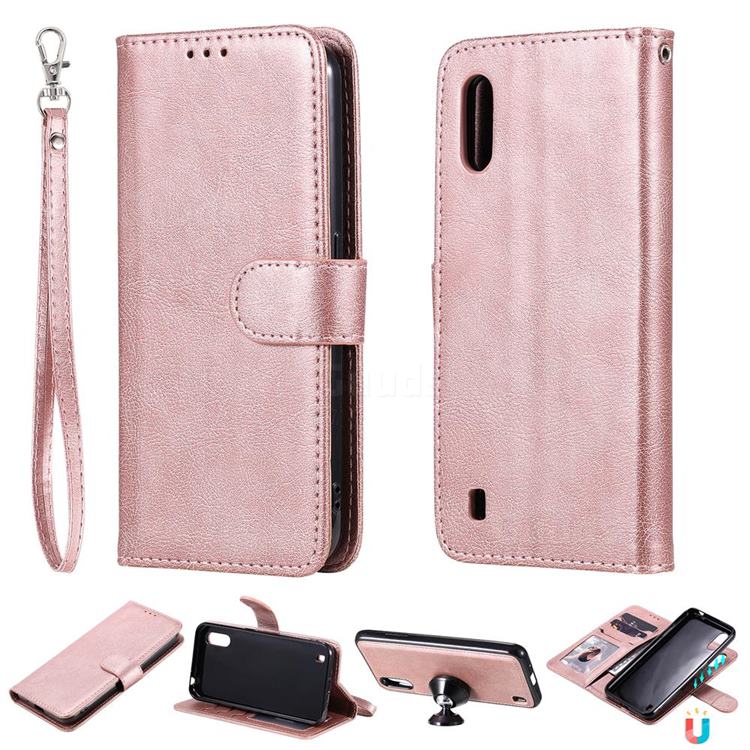 Retro Greek Detachable Magnetic PU Leather Wallet Phone Case for Samsung Galaxy A01 - Rose Gold