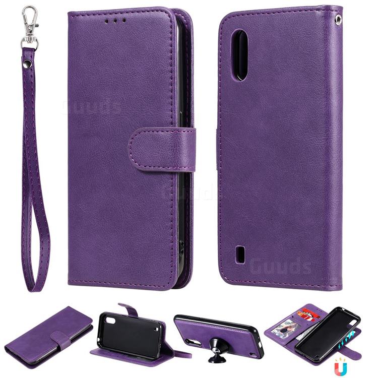 Retro Greek Detachable Magnetic PU Leather Wallet Phone Case for Samsung Galaxy A01 - Purple