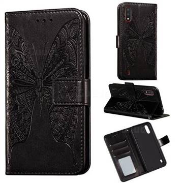 Intricate Embossing Vivid Butterfly Leather Wallet Case for Samsung Galaxy A01 - Black