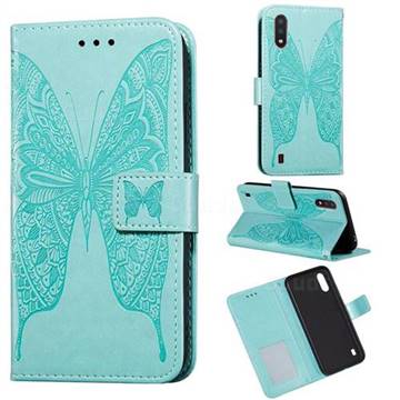 Intricate Embossing Vivid Butterfly Leather Wallet Case for Samsung Galaxy A01 - Green