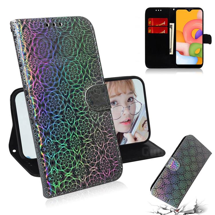 Laser Circle Shining Leather Wallet Phone Case for Samsung Galaxy A01 - Silver