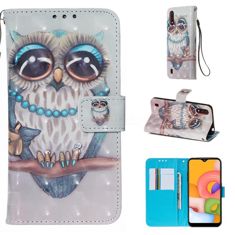 Sweet Gray Owl 3D Painted Leather Wallet Case for Samsung Galaxy A01