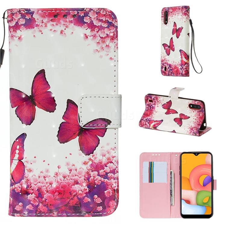 Rose Butterfly 3D Painted Leather Wallet Case for Samsung Galaxy A01