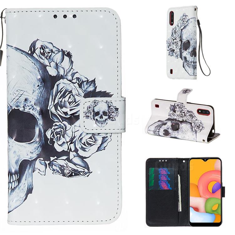 Skull Flower 3D Painted Leather Wallet Case for Samsung Galaxy A01