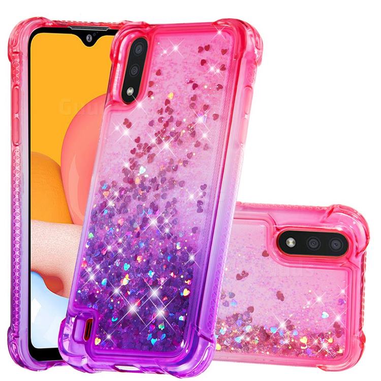 Rainbow Gradient Liquid Glitter Quicksand Sequins Phone Case for Samsung Galaxy A01 - Pink Purple