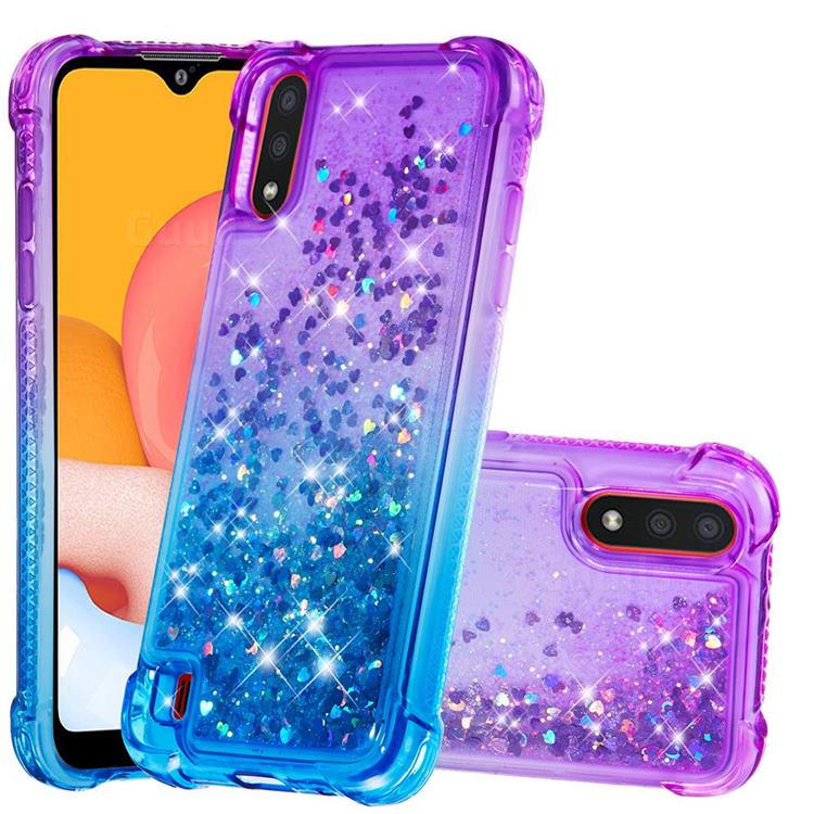Rainbow Gradient Liquid Glitter Quicksand Sequins Phone Case for Samsung Galaxy A01 - Purple Blue