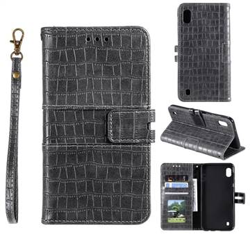 Luxury Crocodile Magnetic Leather Wallet Phone Case for Samsung Galaxy A01 - Gray