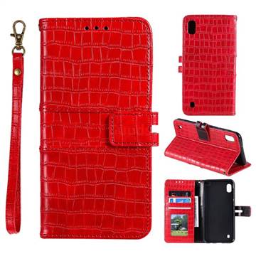 Luxury Crocodile Magnetic Leather Wallet Phone Case for Samsung Galaxy A01 - Red