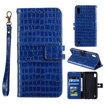 Luxury Crocodile Magnetic Leather Wallet Phone Case for Samsung Galaxy A01 - Blue